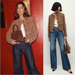 NEW! Veronica Beard Andrea Tailored Suede Lambskin Leather Button Front Jacket 8